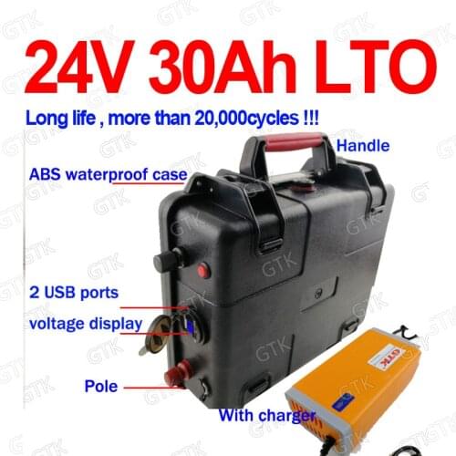 GTK 24v 30ah LTO battery pack Lithium titanate with USB ports BMS 10s for 500w heelchair Solar System bike golf cart +5A Charger