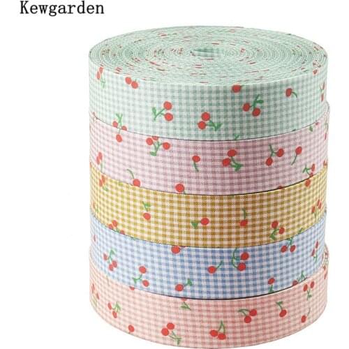Kewgarden DIY Hair Bowknot Accessories Handmade Tape 1" 1.5" 3/8" 38 25 10mm Cherry Plaid Layering Cloth Fabric Ribbon 10 Meter