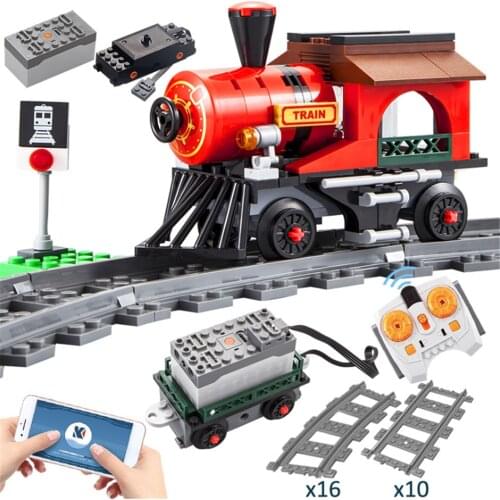 Building Blocks RC Car Electric Train APP Programming Remote Control Track Railway Vehicle Bricks Kids Toys Children Gifts