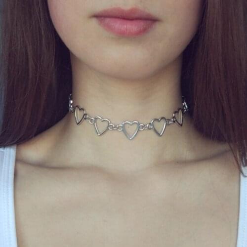 Fashion Punk Hollow Heart Pendant Choker Chain Buckle Collar Necklace Jewelry