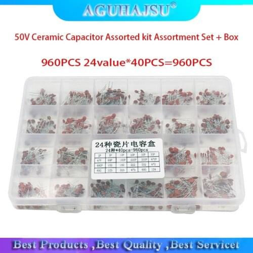 960PCS 24value*40PCS=960PCS 50V Ceramic Capacitor Assorted kit Assortment Set + Box molewei