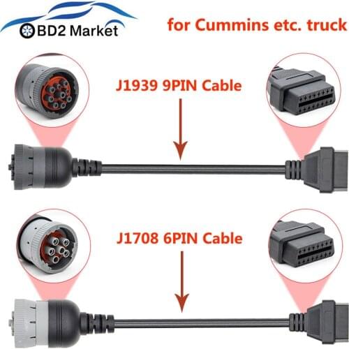 New OBD2 Truck Diagnostic Scanner Cable Adapter J1708 J1939 OBD 6Pin 9Pin to OBD2 16Pin Diagnostic Tool for Cummins truck cable