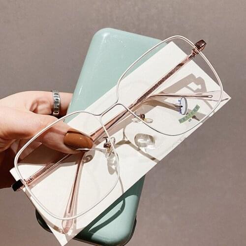 Anti Blue Light Glasses With Large Frame Vintage Square Eyeglasses Optical Lenses For Woman Men Metal Spectacle Frames