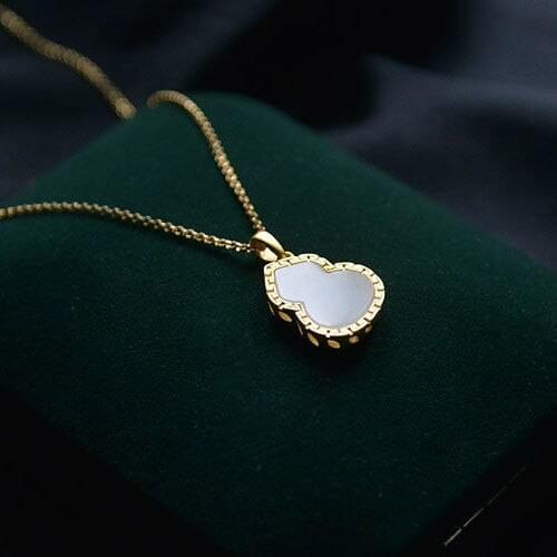 Original design New silver inlaid natural Hetian white jade gourd Pendant Necklace Chinese style retro charm womens jewelry