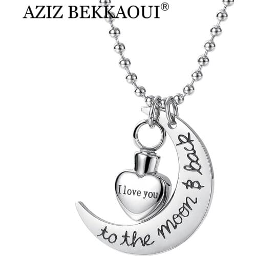AZIZ BEKKAOUI I Love You Heart Shape Ashes Urn Necklace To The Moon and Back Cremation Memorial Keepsake Pendant Jewelry