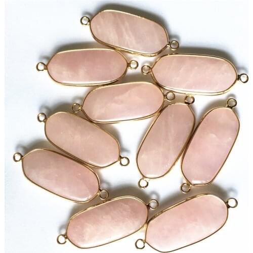 Natural Roses Quartz Stone Charms Pendants Connectors Colorful Birthstone Double Hole 10pcs for DIY Jewelry Bracelet Accessories