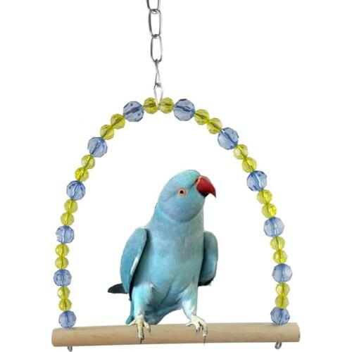 Bird Swing Toy Natural Wooden Parrot Cage Hanging Parakeet Perch Toy Cute Parakeet Chewing Bite Proof Toys Pet Birds Accessories