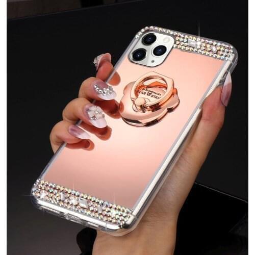 Luxury Diamond Mirror Case For OPPO RENO 4 3 Pro RENO 2 Z Realme 3 5 Pro Realme X C2 A1K A5S A9X K3 F5 Girl Glitter Ring Cover