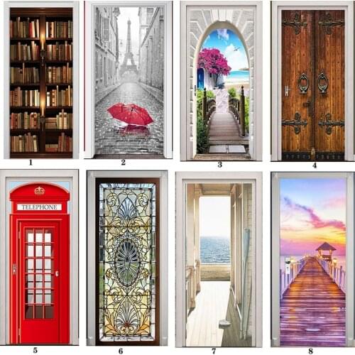 Self-Adhesive 3D Door Sticker Simple Landscape Pvc Waterproof Poster Nordic Modern Print Picture Home Decoration Bedroom Door