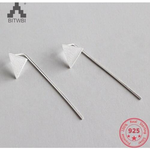 Real 925 Sterling Silver Fashion Brush Finish Triangle Earrings for Women Wedding Body Jewelry Earring Gift