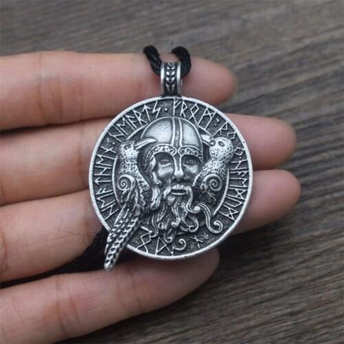 Nordic Mythology Viking Warrior Odin Crow Pendant Necklace Rune Amulet Jewelry