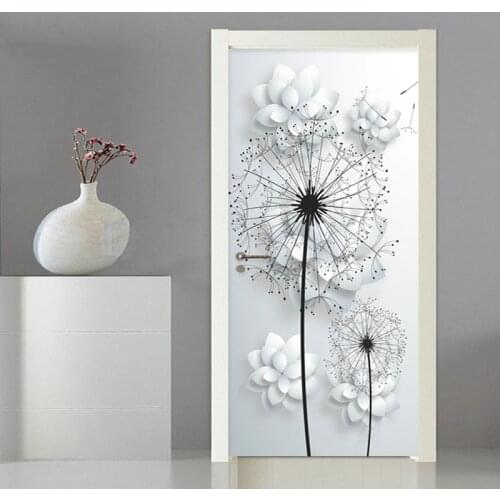 Modern 3D Stereo Dandelion Vinyl Door Mural Living Room Bedroom Home Decor Wall Sticker PVC Self-Adhesive Waterproof Door Poster