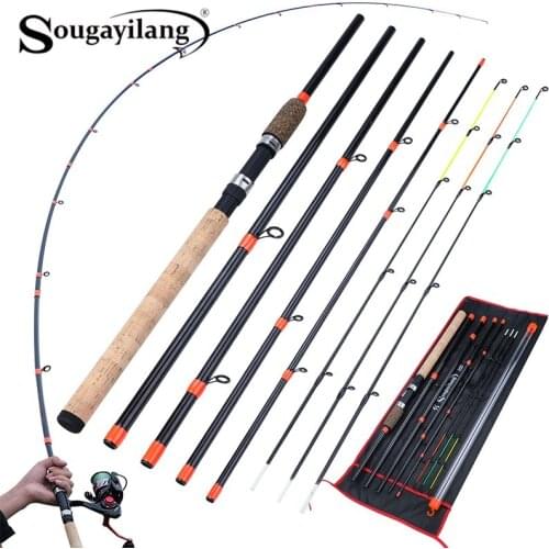 Sougayilang New Feeder Fishing Rod Lengthened Handle 6 Sections Fishing Rod L M H Power Carbon Fiber Travel Rod Fishing Tackle