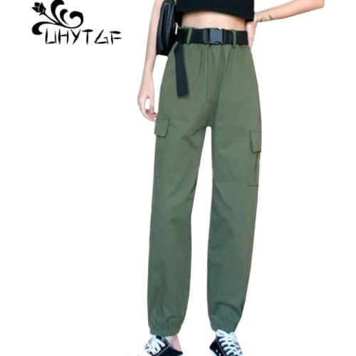 UHYTGF Womens pants fashion high waist sweatpants casual summer trousers female solid color wild loose thin overalls pants 1210