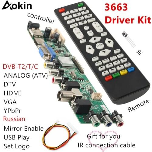 3663 New Digital Signal DVB-C DVB-T2 DVB-T Universal LCD TV Controller Driver Board UPGRADE 3463A Russian USB play LUA63A82