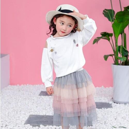 3-8 baby girl rainbow tutu ruffle skirt children tulle long skirt 4 color candy pink grey summer princess party dance clothes