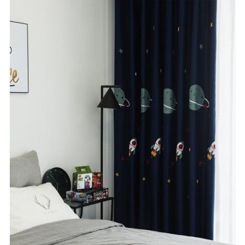 Boy Cartoon Navy Embroidery Outer Space High Shading Curtains for Living Dining Room Bedroom