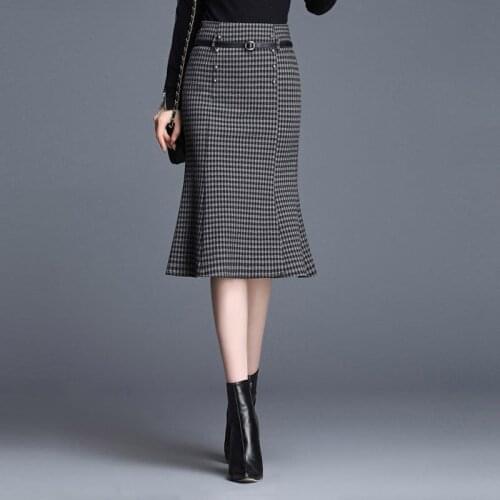 2021 New OL Plaid Mermaid Skirt Women High Waist with Belt Bodycon Skirt Sexy Elegant Office Ladies Midi Skirts Jupe Femme Y705
