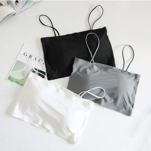 Fashion Summer Sexy Bras for Women Push Up Lingerie Ice Silk Seamless Word Sling Female Tube Top 2021 White Bralette Top Tanks