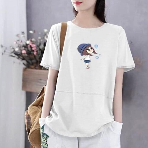Women Spring Summer Style Loose T-Shirts Tops Lady Casual Short Sleeve O-Neck Cartoon Girl Printed Tees Tshirts Tops ZZ0178