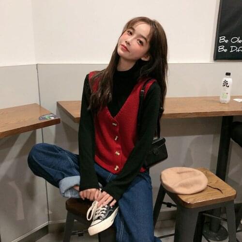 Woman Jacket Vest Autumn Loose V-neck Single Breasted Sleeveless Short Knitted Vest for Women Chaleco Mujer