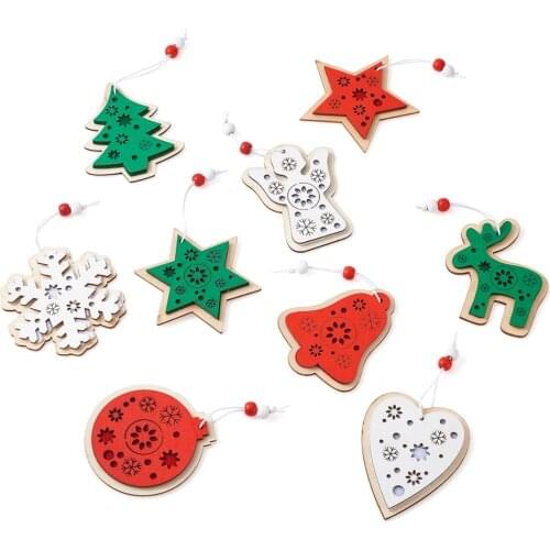 1Set Christmas Ornaments Wooden Hanging Pendants Wood Snowflake Bell for DIY Christmas Tree Decorations Home Party Gifts Decor