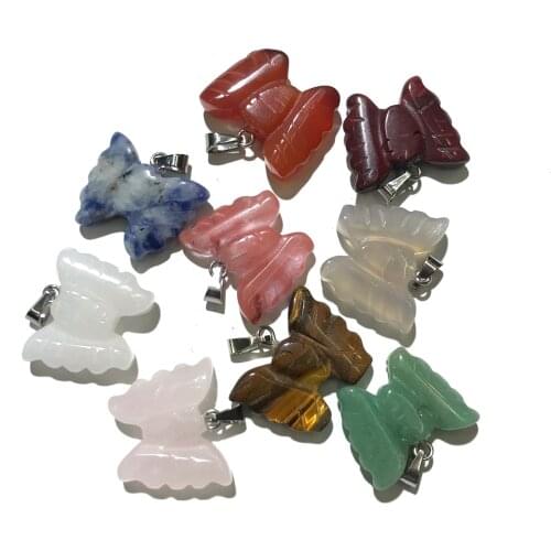 1Pcs Natural Stone Agates Pendant Butterfly Shaped Turquoises Quartz Pendants For Jewelry Making DIY Charm Necklace Accessories
