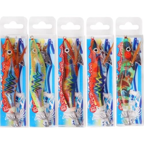 10pcs 12g-14.5g Nice Luminous Squid hook bait with laser stickers Wood Shrimp fishing Lure Octupus Cuttlefish lure hook
