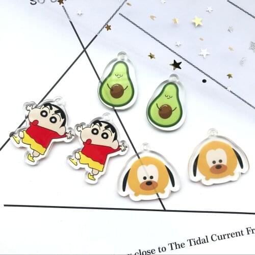 10 pcs Transparent Acrylic Printing Cartoon Boy Avocado Dog Charms Resin Pendants Fit Earring Keychain Decors Jewelry DIY YZ789