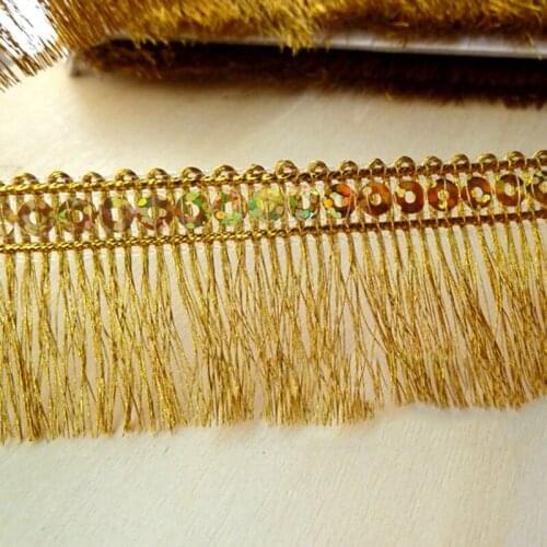 14Yards Tassel Lace Trim Gold Silver Sequins Lace Trimming Fabric Ribbon Fringe Handmade Sewing Curtains Clothes Accessories