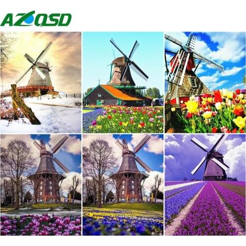 AZQSD DIY Oil Painting By Numbers Windmill Handpainted Gift 40x50cm Pictures By Numbers Landscape Home Bedroom Wall Artwork