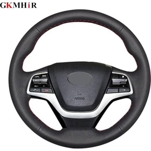 GKMHiR Soft Genuine Leather Car Steering Wheel Cover for Hyundai Elantra 4 2016 - 2018 Solaris 2017 Accent 2018 Black