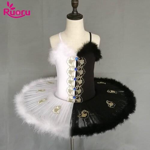 Ruoru Children Adult Girls Kids Pancake Tutu Ballet Costumes Black Swan Costume Ballerina Ballet Dress Skirt Romantic Tutu
