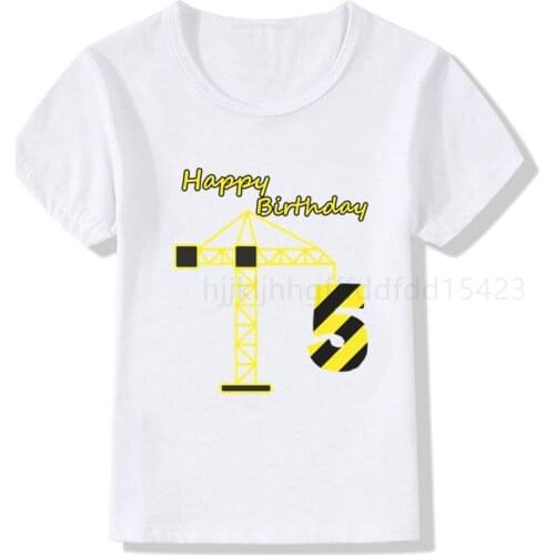 Childrens Cartoon Crane Birthday Number Name Print T-shirt Childrens Birthday T-shirt Boys and Girls Funny Gifts T-shirt Gifts