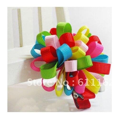 Children flower hair bow loopy ball color mixed loop ball girls child hair 10pcs 0000