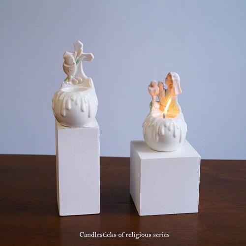 Home Living Room Coffee Table Desktop Decoration Saint Child Saint Cross Candle Holder Home Decoration Crafts Collection Gifts