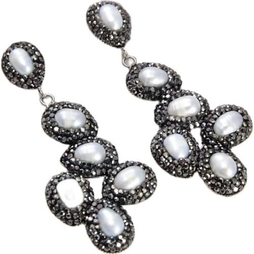 GG Jewelry White Coin Pearl Black Crystal pave Earrings