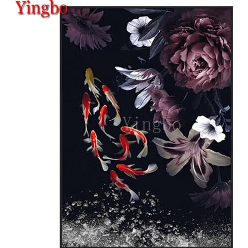 Diy full square round drill diamond painting Koi fish peony flower 5d diamond mazayka embroidery crystal icons puzzle wall decor