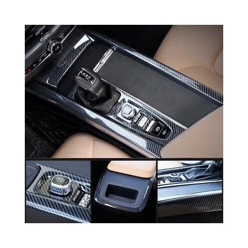 Carbon Fiber Style Gear Shift Box Panel Cover Trim 2pcs For Volvo XC60 2018-2019