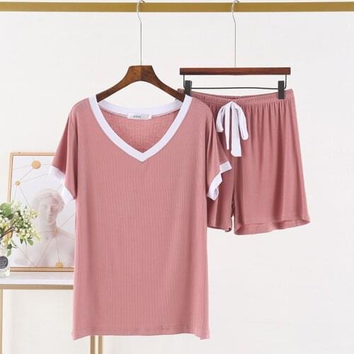 Summer Womens Modal Pajamas Set Shorts Sleepwear Loose Casual Home Clothes for Home Suit Pyjamas Comfort Nightwear
