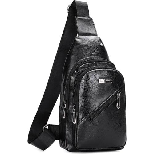 PU Leather Mens Chest Bag Crossbody Bag Fashion Casual Male Messenger Shoulder Bag Purse Casual Mens Handbag Chest Pack Bolsos