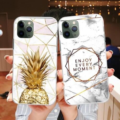 Pineapple Marble Pattern Soft TPU Silicon Case for iPhone 8 7 6 6S plus X XR XS Max 5 5s 11 12 pro max Phone Back Cover Conque