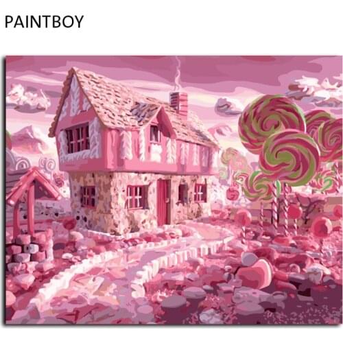 PAINTBOY Oil Painting Framed Picture Painting By Numbers Abstract Candy House DIY Digital Canvas Oil Painting Wall Art G417