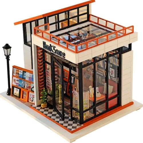 DIY Wooden Dollhouse Kit Miniature Building with Furniture Accessories Adult Assemble Toys Bookstore Doll House Kids Gift Casa