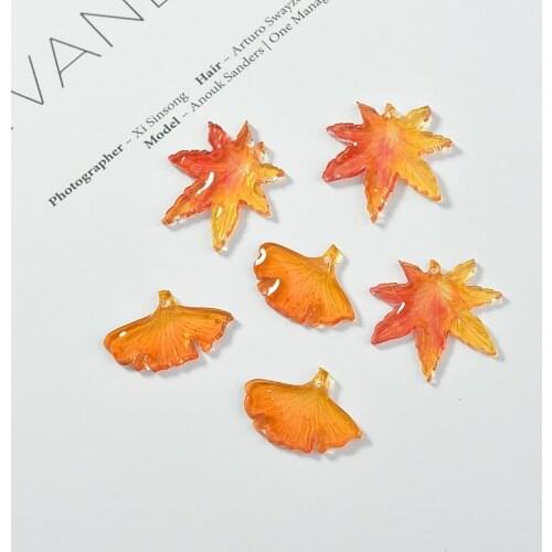 Custom Autumn Gradient Red Maple Leaf Ginkgo Leaf Epoxy Pendant DIY Handmade Ornament Earrings Hairpin Bracelet 10pcs