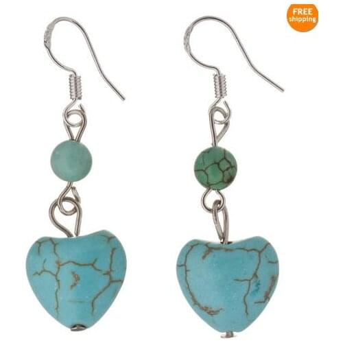 New Classic Favorite Pearl Store S925 Sterling Silver Blue Round Heart Turquoise Dangle Earrings Birthday Party Lady Gift