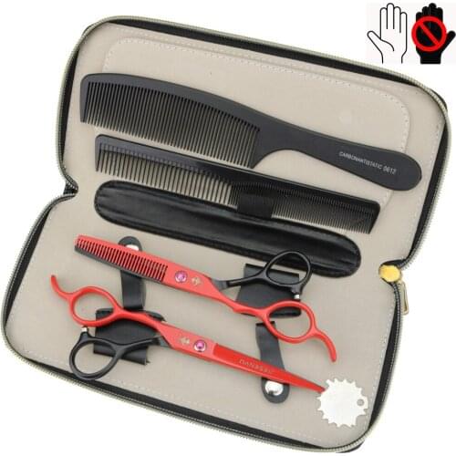 6inch High-end Paint Black and Red Color Matching 440C Haircut Hairdressing Scissors Tooth Scissors Thin Shear Flat Shear Salon