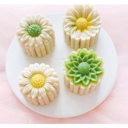 Food-Grade Plastic Pastry Moon Cake Mold Cake Stamp Thickness Adjustable Daisy