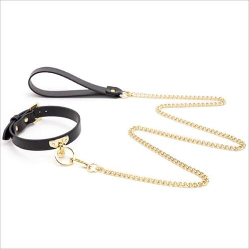 Sexy Genuine Leather Chain Collar with Leash BDSM Bondage Fetishs Collar Adult Lingerie Sex Accessories for Woman S0177