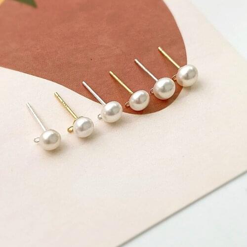 Natural pearl S925 silver needle stud earrings DIY elegant temperament copper plated real gold earring material